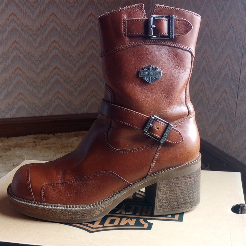 Harley-Davidson Brown Combat Moto Boots with Buckle Straps